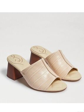Sam Edelman Sonya Eggshell Sculptural Slip On Open Toe Block Heeled Sandals